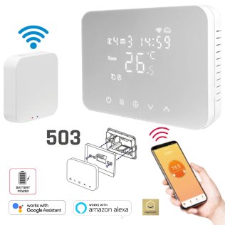 Termostato SMART wireless Zigbee a batterie Bianco con display Soft - Touch | Compatibile Alexa e Google Assistant